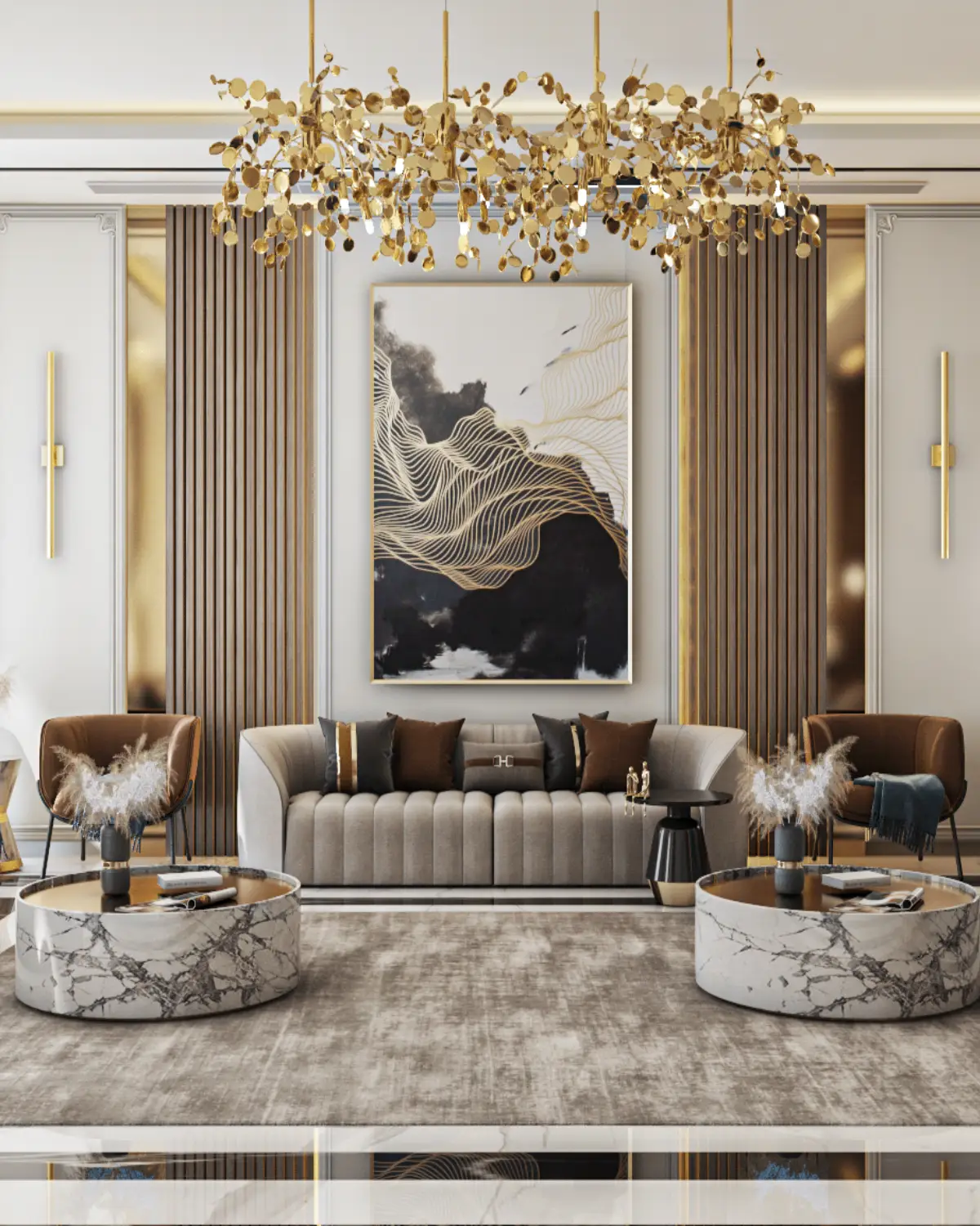 Luxury interior design lounge with elegant warm atmosphere